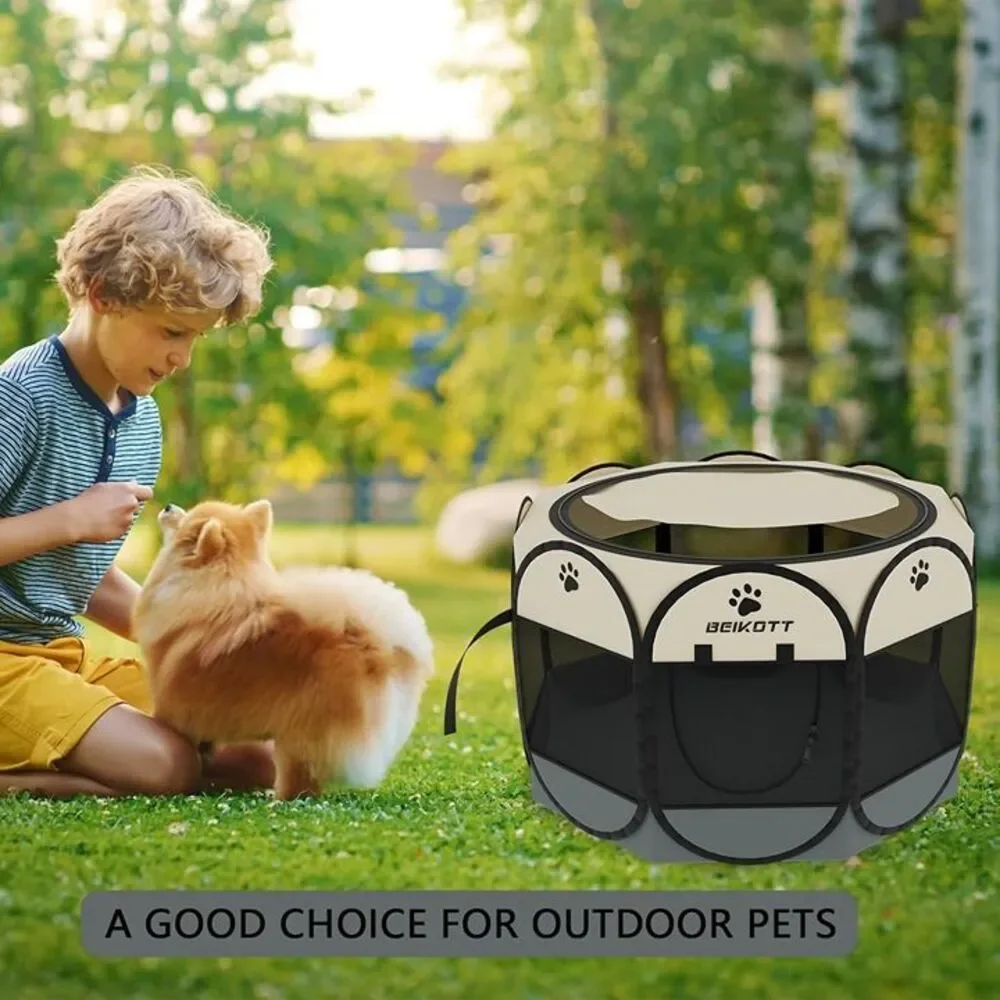 Foldable Pet Playpens for Puppies/Dogs/Cats/Rabbits with Removable Mesh- Grey